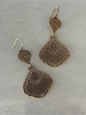 Pretty Antique Goldtone, Boho-Inspired Lucky Brand Filigree/Lace-Like Earrings